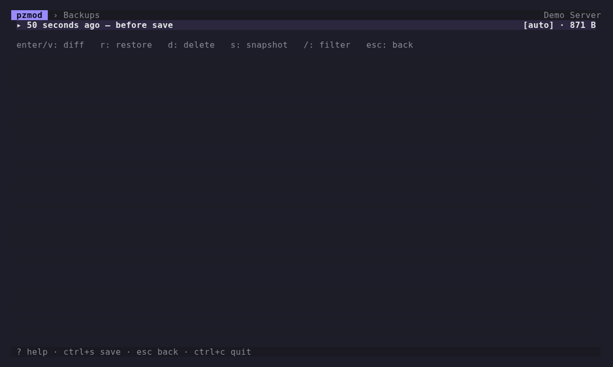 Every save snapshots the config; restore in one step