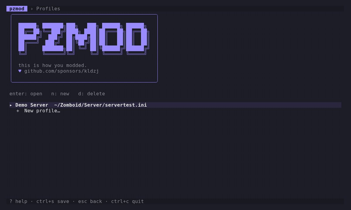 pzmod: open a server, search the Workshop, order mods, validate, and save with a backup